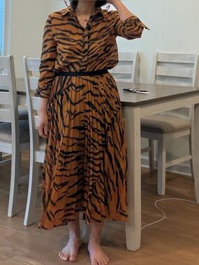 Adam Lippes Black and Brown Tiger-Stripe Midi Skirt